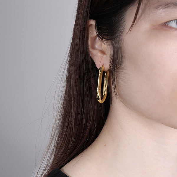 FE1975 925 Sterling Silver Oval Solid Chunky Hoop Earring For Women