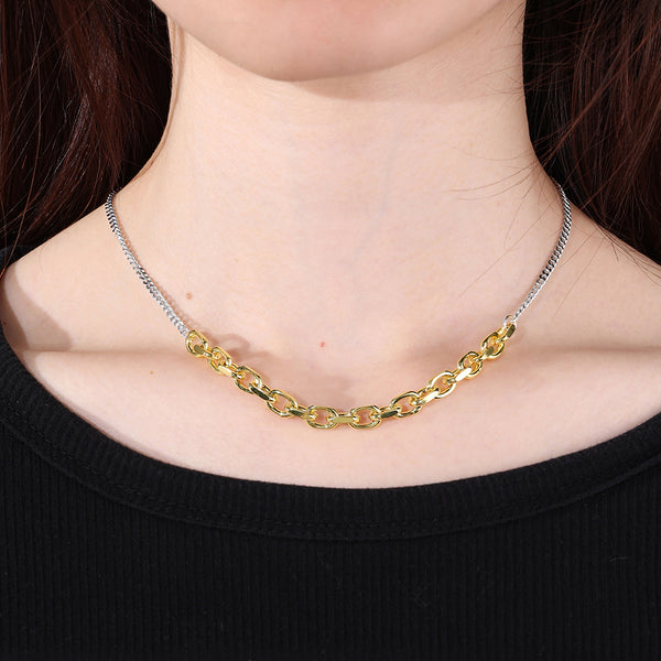 FX0883 925 Sterling Silver Mixed link Chunky Onal Chain Necklace