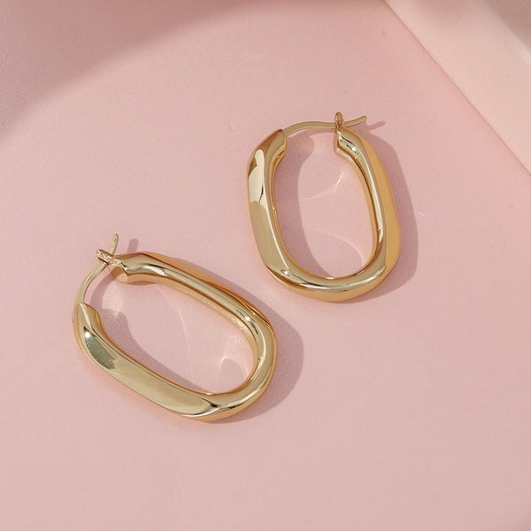 FE1974 925 Sterling Silver Oval Chunky Hoop Earrings (medium)
