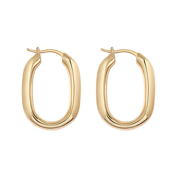 FE1974 925 Sterling Silver Oval Chunky Hoop Earrings (medium)