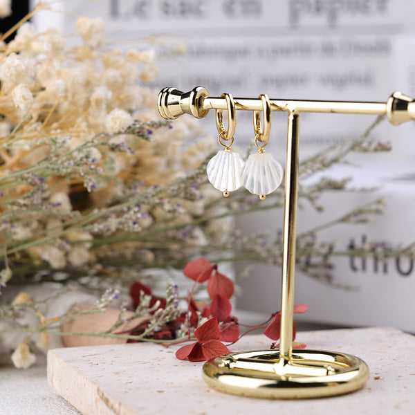 FE2026 925 Sterling Silver Fritillaria Mother Of Pearl Dangle Hoop Earrings