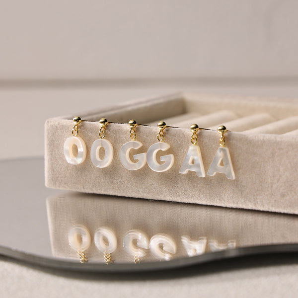 FE2032 925 Sterling Silver Letter A-Z Mother Of Pearl Stud Earrings