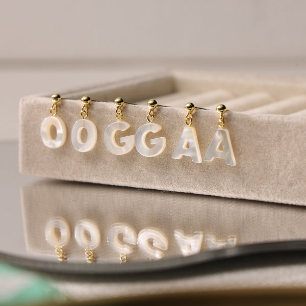 FE2032 925 Sterling Silver Letter A-Z Mother Of Pearl Stud Earrings