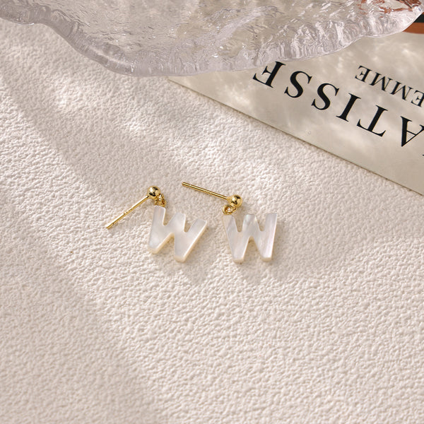 FE2032 925 Sterling Silver Letter A-Z Mother Of Pearl Stud Earrings
