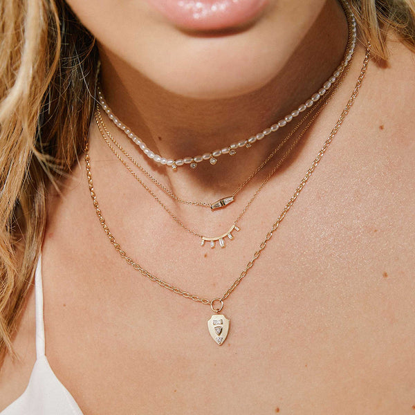 PN0073 925 Sterling Silver Bezel Set Cubic Zirconia Freshwater Pearl Necklace