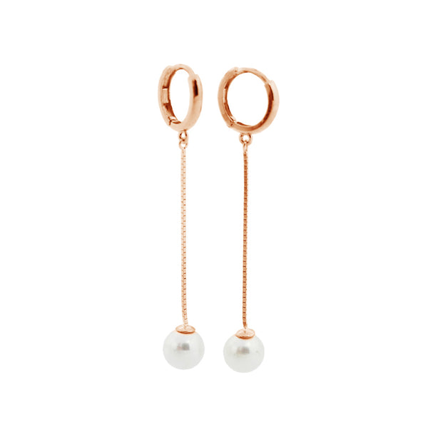 PE0052 925 Sterling Silver Long Chain Freshwater Pearl Drop Hoop Earrings