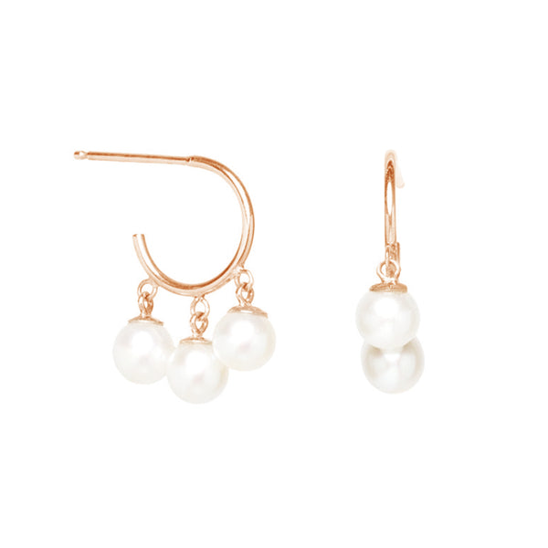 PE0026 925 Sterling Silver Dangling Pearls Huggie Hoops