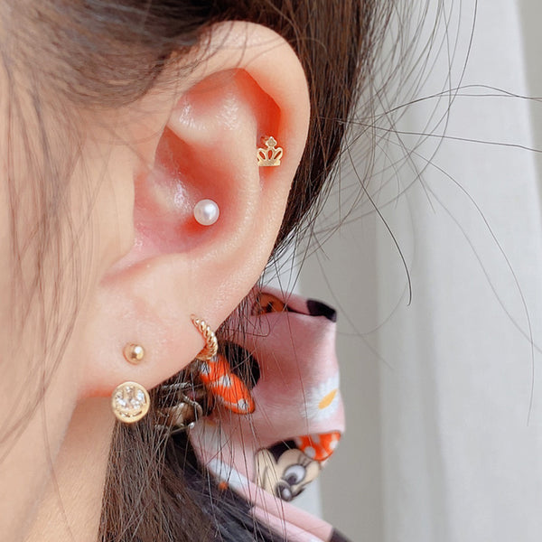 PE0048 925 Sterling Silver Simple Round Pearl Stud Earring For Women