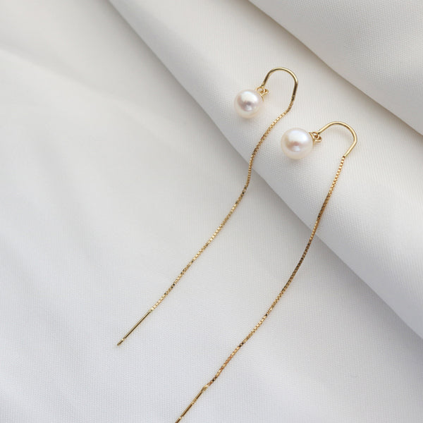 PE0053 925 Sterling Silver Dainty Box Chain Freshwater Pearl Ear Threader