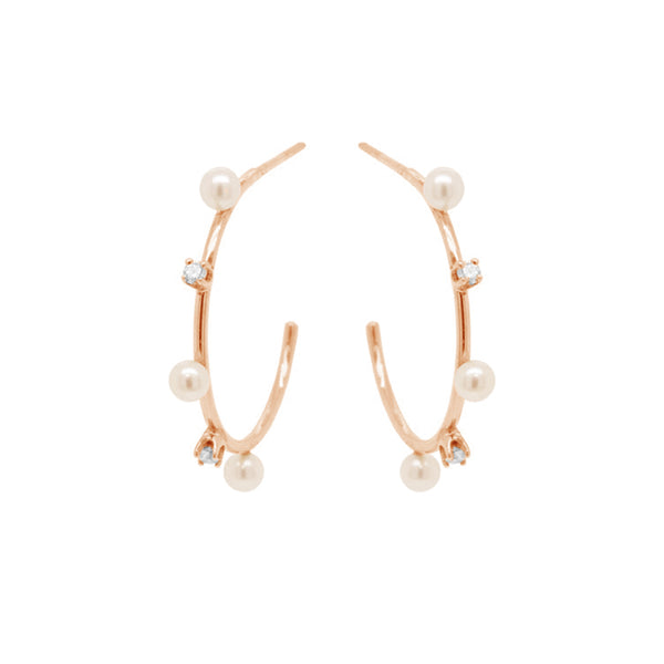 PE0025 925 Sterling Silver Prong Set Zirconia Tiny Pearl Hoops