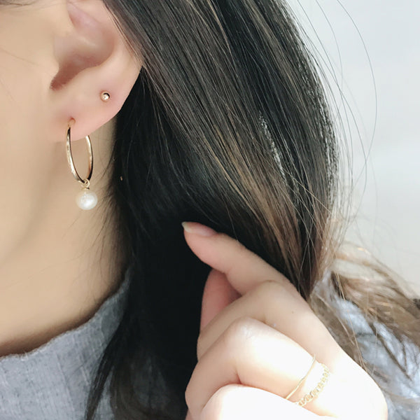 PE0054 925 Sterling Silver Big Circle Fresh Water Pearl Hoop Earrings