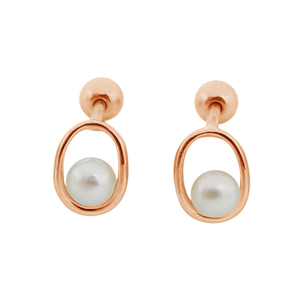 PE0080 925 Sterling Silver Elegant Freshwater Pearl Oval Barbell Stud Earring