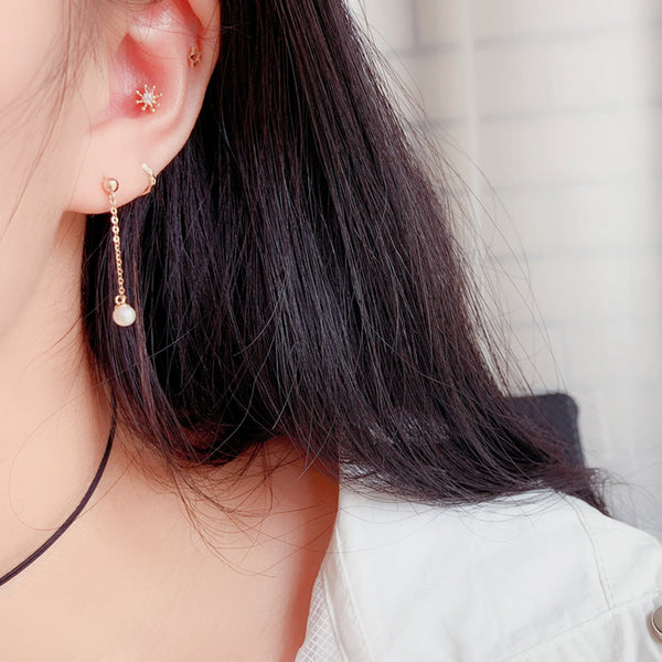 PE0102 925 Sterling Silver Freshwater Pearl Link Chain Stud Earrings