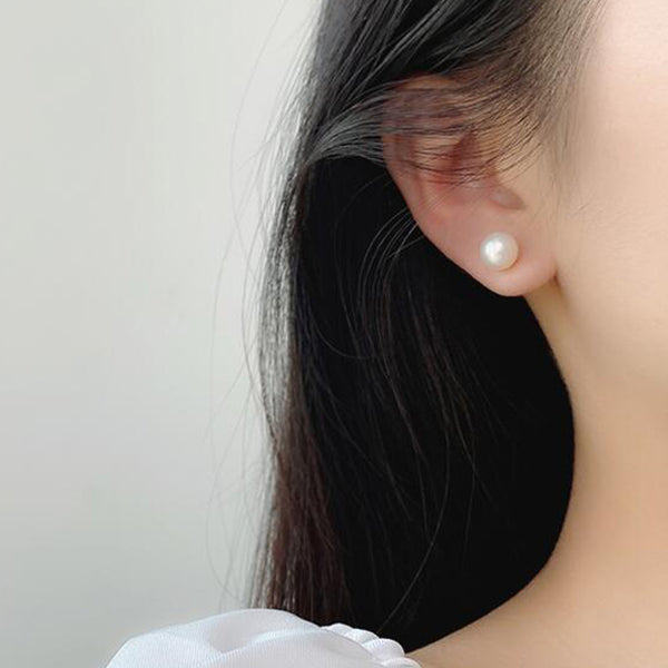 PE0048 925 Sterling Silver Simple Round Pearl Stud Earring For Women