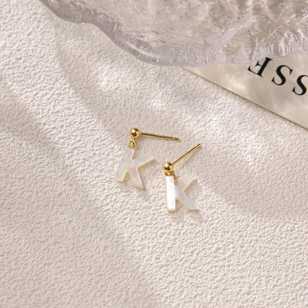 FE2032 925 Sterling Silver Letter A-Z Mother Of Pearl Stud Earrings