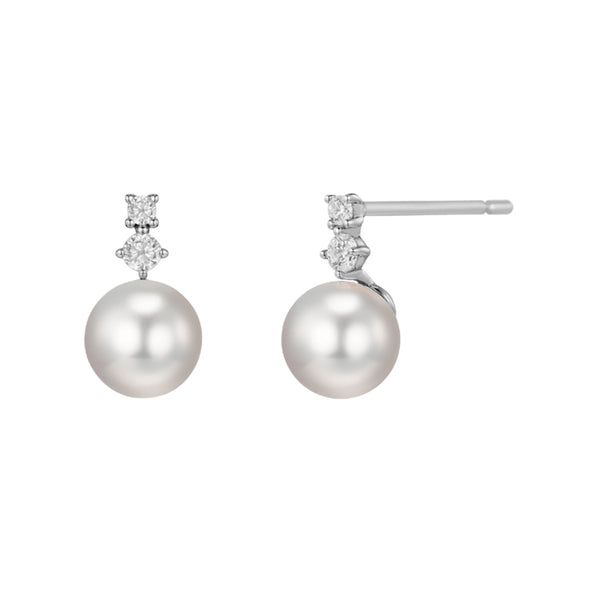 PE0042 925 Sterling Silver Round White Pearl Zirconia Stud Earring
