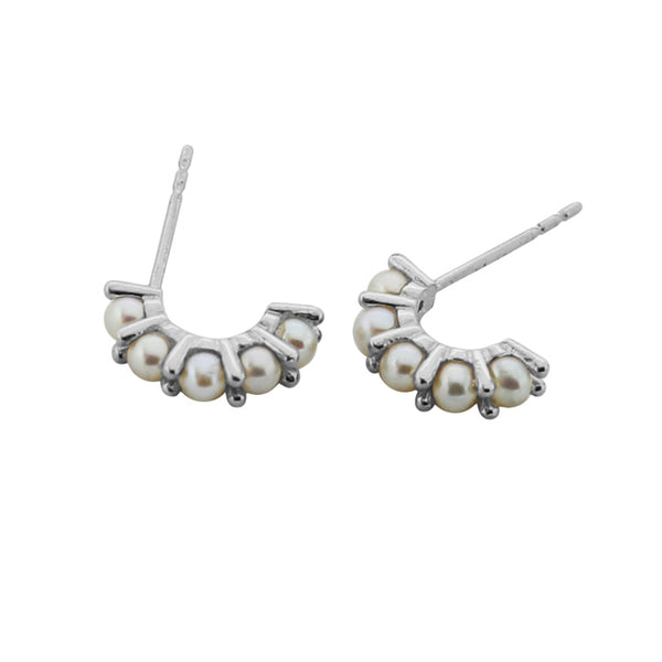 PE0090 925 Sterling Silver Arch Claw Set Shell Pearl Half Hoop Earrings