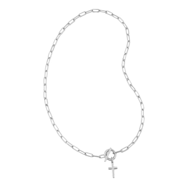 FX0908 925 Sterling Silver Cross Pendant Toggle Paperclip Necklace For Women