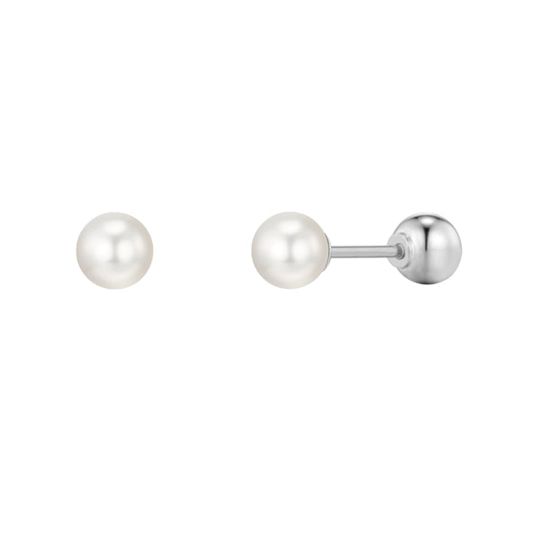 PE0040 925 Sterling Silver Round White Pearl Stud Earrings