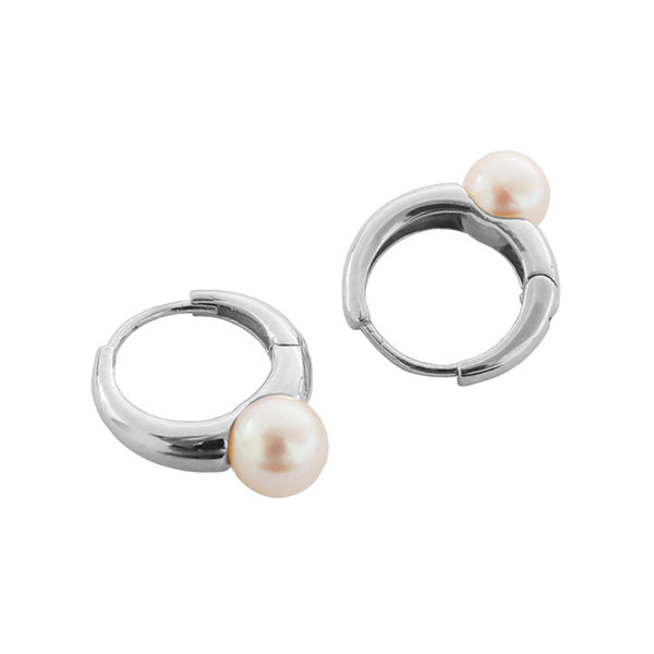 PE0084 925 Sterling Silver Classic Freshwater Pearl Huggie Hoop Earring