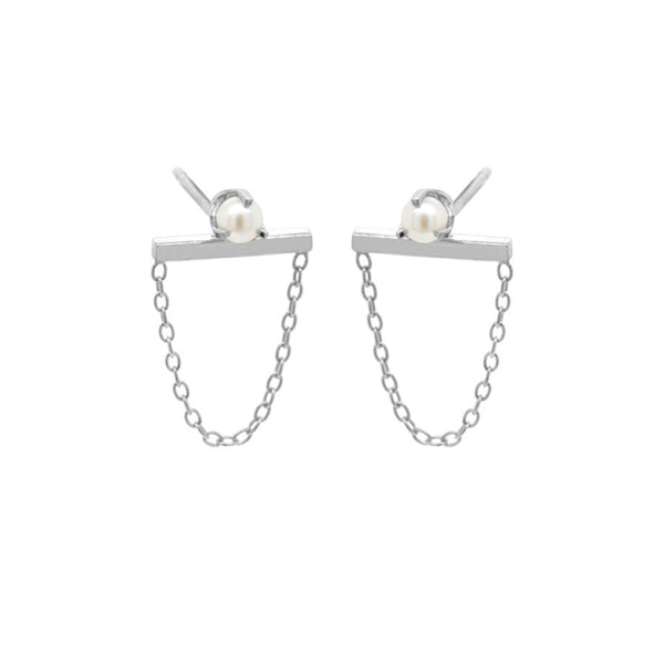 PE0027 925 Sterling Silver Mother Of Pearl Bar Chain Studs