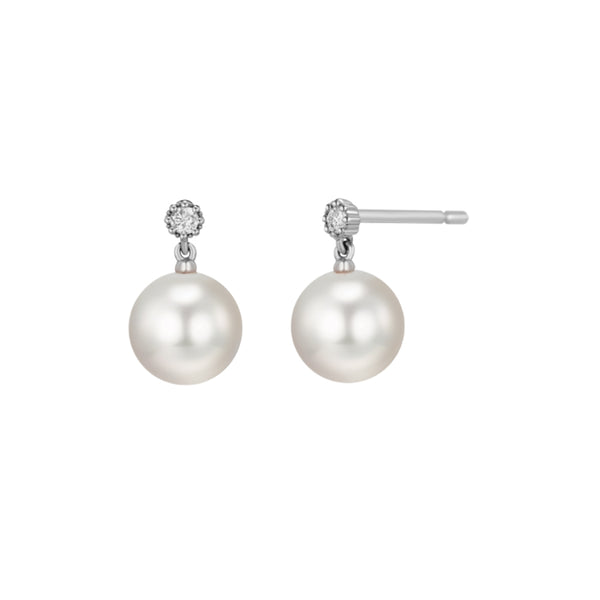 PE0037 925 Sterling Silver Dainty Cubic Zirconia Pearl Stud Earrings