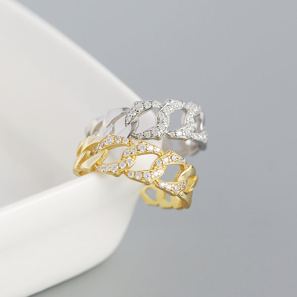 TYJ0321 925 Sterling Silver Pave CZ Link Chain Adjustable Ring