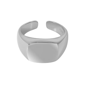 FJ0823 925 Sterling Silver Rectangle Solid Chunky Signet Open Ring