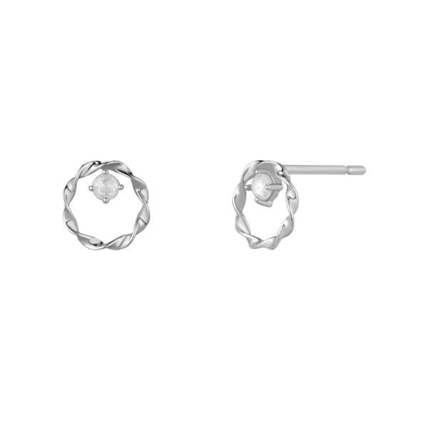 PE0041 925 Sterling Silver Rope Circle Freshwater Pearl Stud Earrings