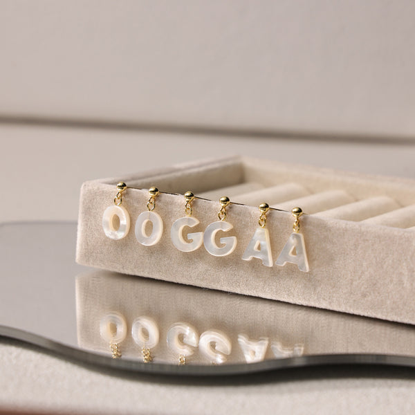FE2032 925 Sterling Silver Letter A-Z Mother Of Pearl Stud Earrings