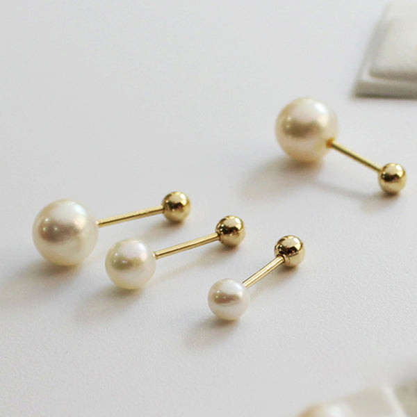 PE0048 925 Sterling Silver Simple Round Pearl Stud Earring For Women