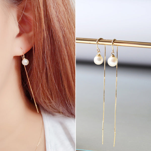 PE0053 925 Sterling Silver Dainty Box Chain Freshwater Pearl Ear Threader