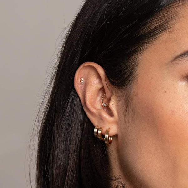 FE2008 925 Sterling Silver Triple Rows Huggir Hoop Earrings