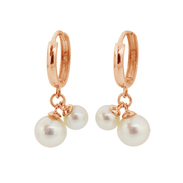 PE0063 925 Sterling Silver Double Pearls Dangle Hoop Earrings