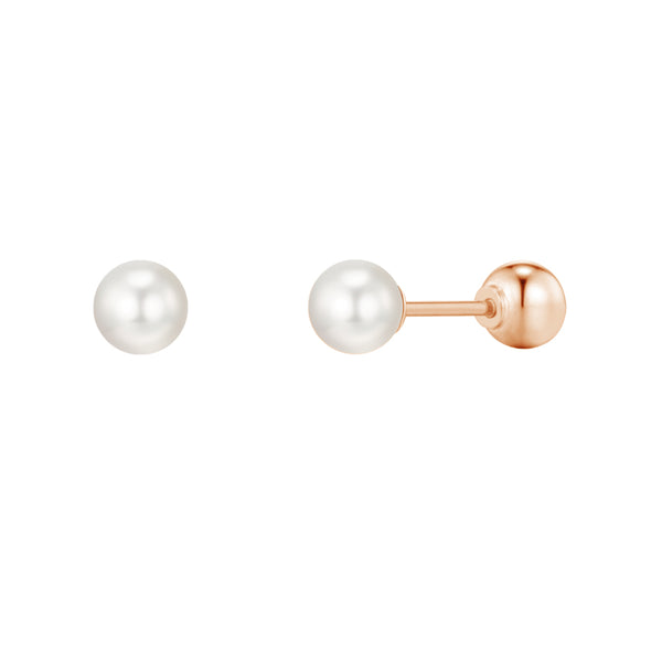 PE0040 925 Sterling Silver Round White Pearl Stud Earrings