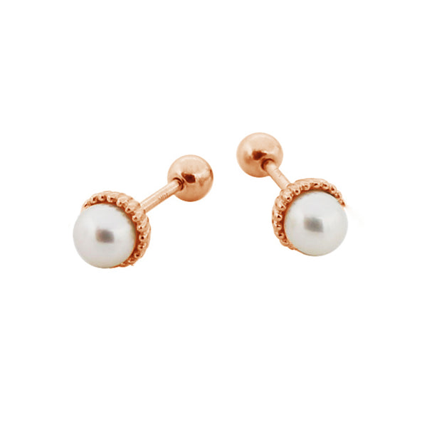 PE0083 925 Sterling Silver Barbell Round Pearl Stud Earring