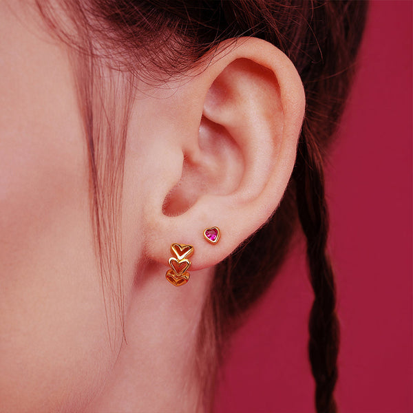 FE1985 925 Sterling Silver Triple Stacked Heart Hoop Earrings For Women