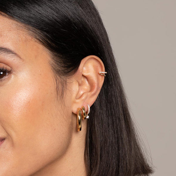 FE2012 925 Sterling Silver Shining CZ Drop Hoop Earrings