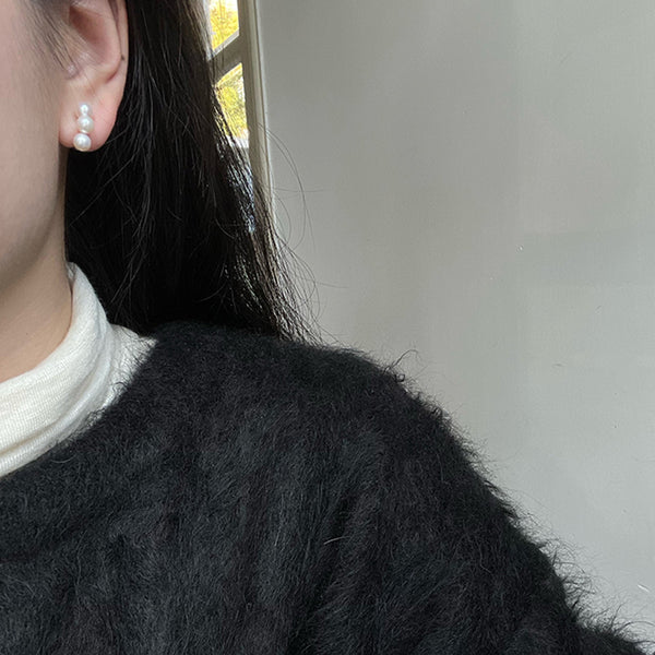 PE0108 925 Sterling Silver Trio Plump White Peral Hoop Earings