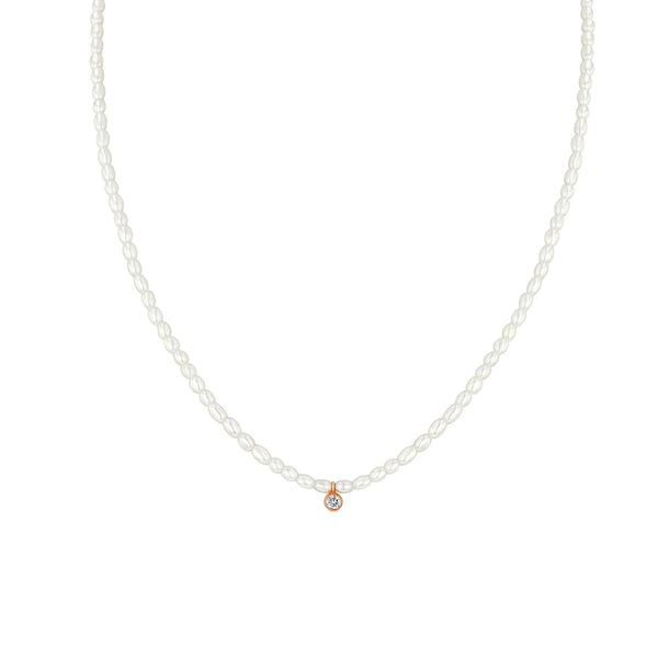 PN0075 925 Sterling Silver Round Bezel Set CZ Pearl Necklace