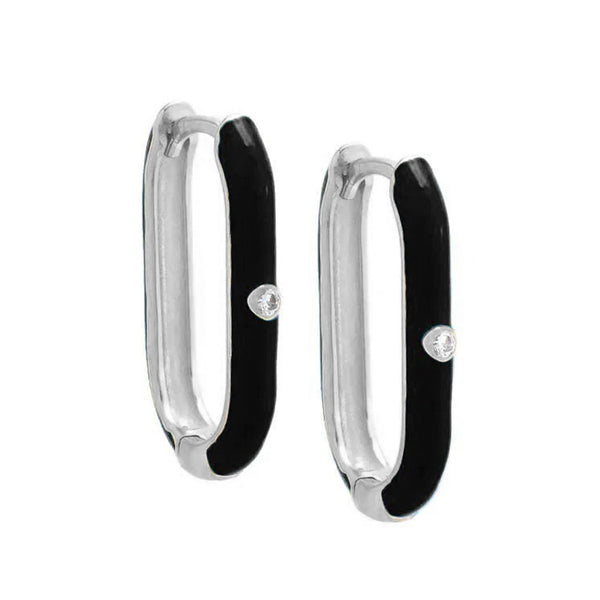 FE1999 925 Sterling Silver Rainbow Enamel CZ Oval Huggie Hoop Earrings