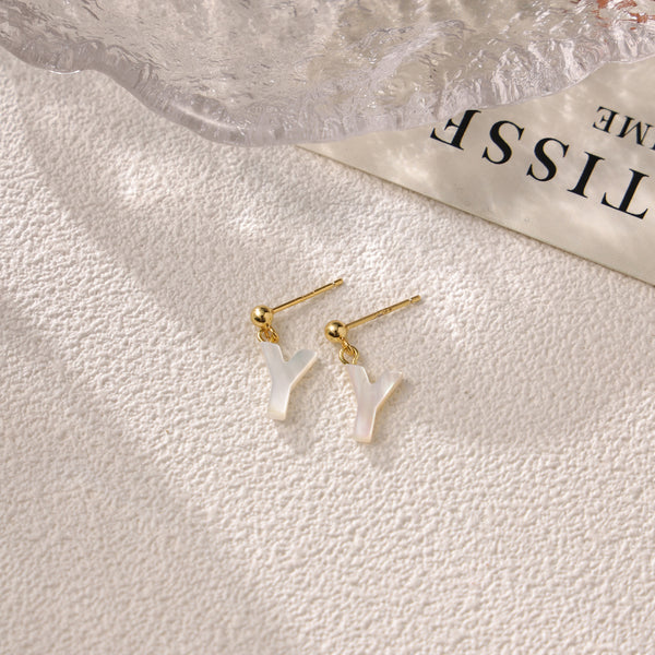 FE2032 925 Sterling Silver Letter A-Z Mother Of Pearl Stud Earrings
