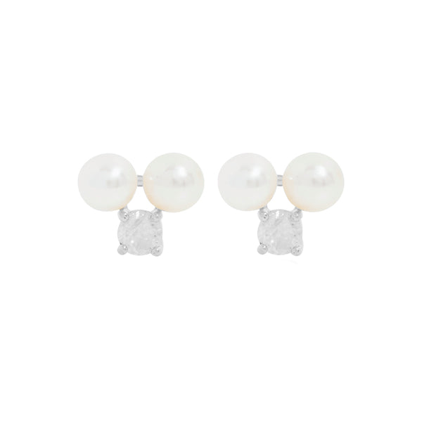 PE0006 925 Sterling Silver Trio Freshwater Pearl CZ Stud Earrings