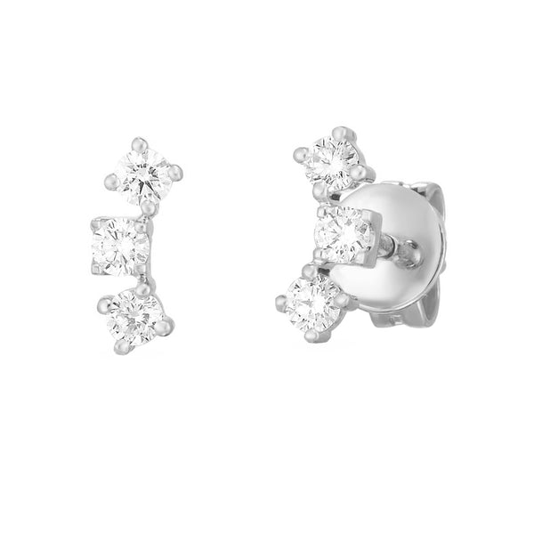 FE1251 925 Sterling Silver Triple Zircon Curve Stud Earrings