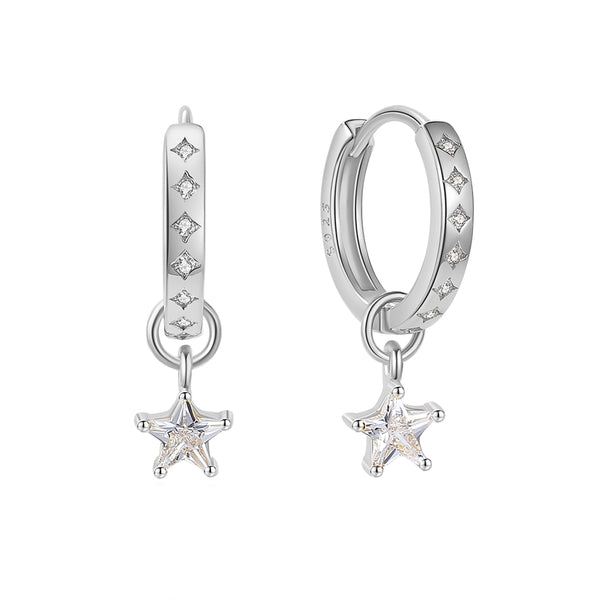 FE1864 925 Sterling Silver Single Sparkle CZ Star Hoops