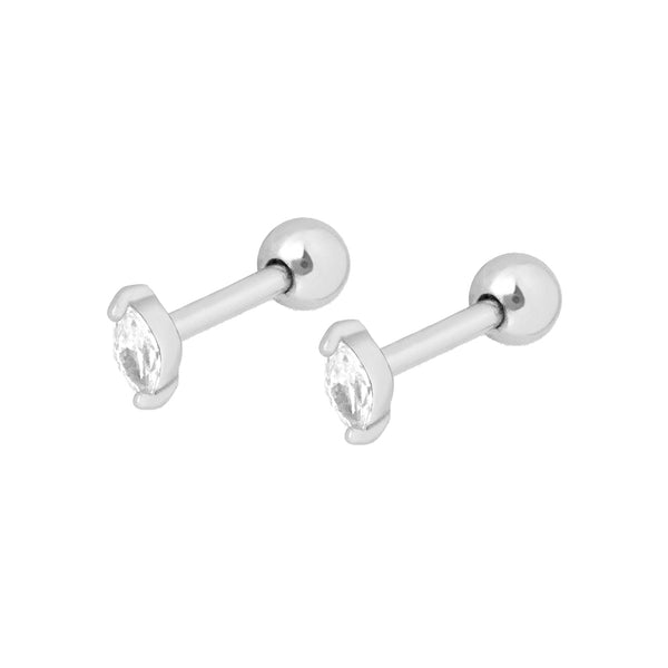 FE2009 925 Sterling Silver Minimalist Marquis Cubic Zirconia Stud Earrings