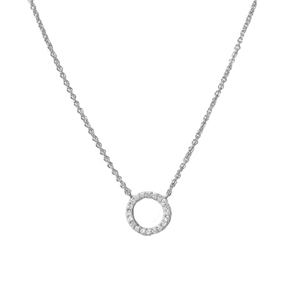 FX0645 925 Sterling Silver Round Circle CZ Pendant Necklace
