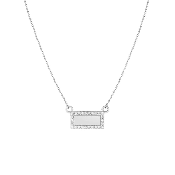 FX0821 925 Sterling Silver Zirconia Framed Gold Bar Necklace