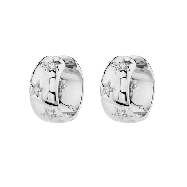 FE1948 925 Sterling Silver Vintage CZ Star Chunky Huggie Hoop Earrings