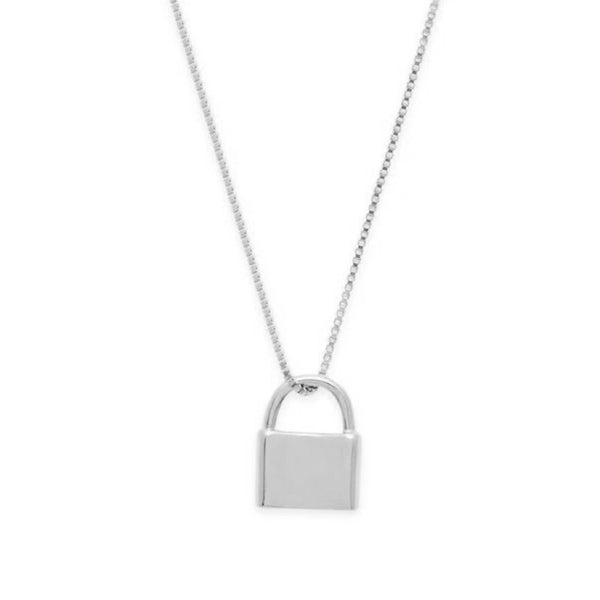 FX0336 925 Sterling Silver Lock Pendant Necklace